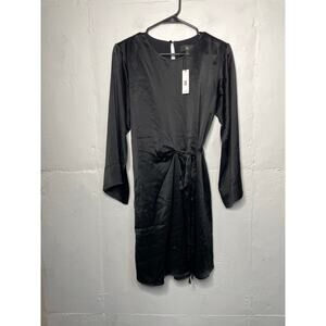 NEW Banana Republic Black Satin Side Tie Wrap Knee Length Dress Size Small